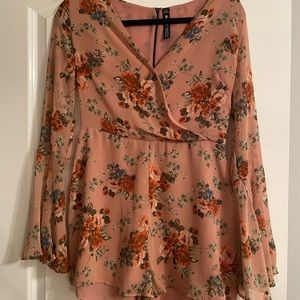 Floral/pink long sleeve romper by Design Lab